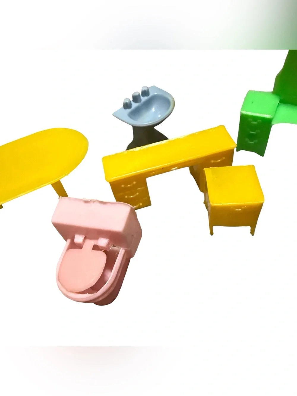 Vintage Plastic Dollhouse Furniture Miniature Couch Table Chair Toilet Desk